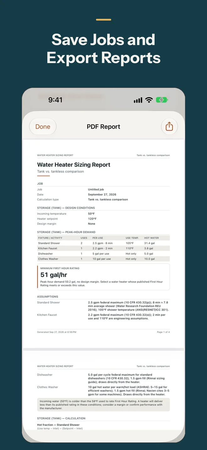 PDF report preview for a saved job